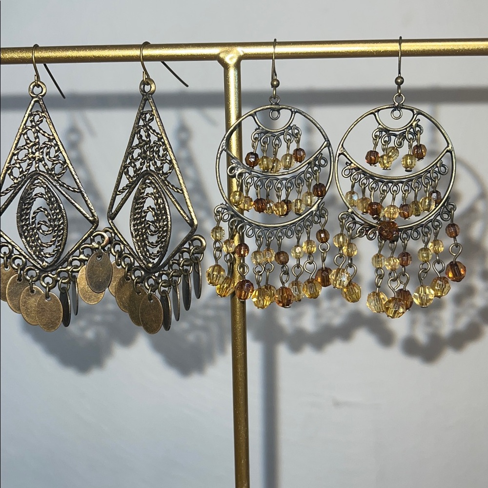 India Boutique Gold Brass Geometric and boho style earrings
2 pairs